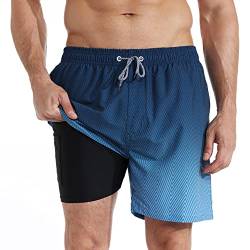 iCKER Badehose Herren Kompression Liner 2 in 1 Badeshorts Board Shorts Schnelltrocknend Strand Beach Shorts,Schwarz blau,3XL von iCKER