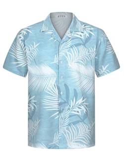 iCKER Hawaiihemd Herren Strandhemd Kurzarmhemd 3D-Gedrucktes Hemd Freizeithemd Sommerhemd Normale Passform, Blaue Große Blätter, 3XL von iCKER