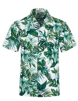 iCKER Hawaiihemd Herren Strandhemd Kurzarmhemd 3D-Gedrucktes Hemd Freizeithemd Sommerhemd Normale Passform, Green Leaf, XL von iCKER