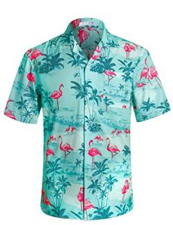 iCKER Hawaiihemd Herren Strandhemd Kurzarmhemd 3D-Gedrucktes Hemd Freizeithemd Sommerhemd Normale Passform, Grün B11, 2XL von iCKER