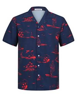 iCKER Hawaiihemd Herren Strandhemd Kurzarmhemd 3D-Gedrucktes Hemd Freizeithemd Sommerhemd Normale Passform, Marineblau-a3, L von iCKER