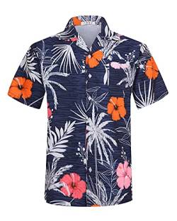 iCKER Hawaiihemd Herren Strandhemd Kurzarmhemd 3D-Gedrucktes Hemd Freizeithemd Sommerhemd Normale Passform, Navy blau S11, 3XL von iCKER