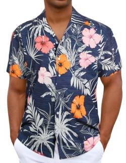 iCKER Hawaiihemd Herren Strandhemd Kurzarmhemd 3D-Gedrucktes Hemd Freizeithemd Sommerhemd Normale Passform, Navy blau S11, XL von iCKER