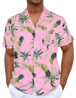 iCKER Hawaiihemd Herren Strandhemd Kurzarmhemd 3D-Gedrucktes Hemd Freizeithemd Sommerhemd Normale Passform, Rosa A11, 2XL von iCKER