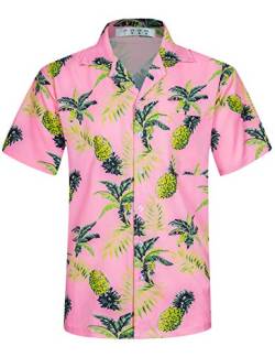 iCKER Hawaiihemd Herren Strandhemd Kurzarmhemd 3D-Gedrucktes Hemd Freizeithemd Sommerhemd Normale Passform, Rosa A11, M von iCKER