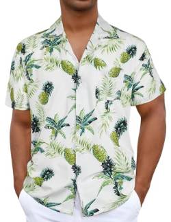 iCKER Hawaiihemd Herren Strandhemd Kurzarmhemd 3D-Gedrucktes Hemd Freizeithemd Sommerhemd Normale Passform, Weiß, L von iCKER