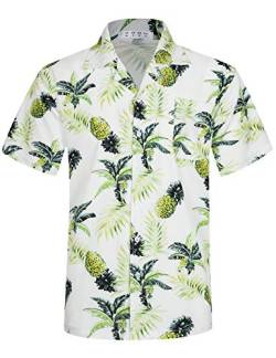 iCKER Hawaiihemd Herren Strandhemd Kurzarmhemd 3D-Gedrucktes Hemd Freizeithemd Sommerhemd Normale Passform, Weiß, M von iCKER
