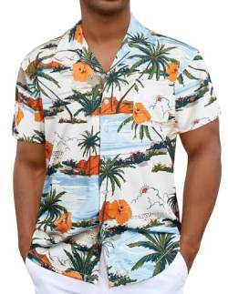 iCKER Hawaiihemd Herren Strandhemd Kurzarmhemd 3D-Gedrucktes Hemd Freizeithemd Sommerhemd Normale Passform, Weiß A12, 3XL von iCKER