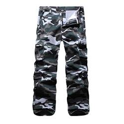 iCKER Herren Cargo Hose Camouflage Hose militär Casual Outdoor Arbeitshose Freizeithose, Camo Blau, 32 von iCKER