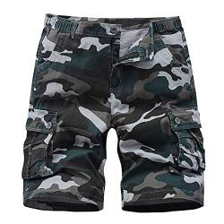 iCKER Herren Cargo Shorts Camouflage Freizeit männer Kurze Hose Lose Fit Baumwolle Bermuda Camo Shorts Sommer, Blau, Gr. 30 von iCKER