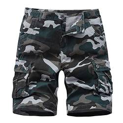 iCKER Herren Cargo Shorts Camouflage Freizeit männer Kurze Hose Lose Fit Baumwolle Bermuda Camo Shorts Sommer, Blau， Gr. 34 von iCKER