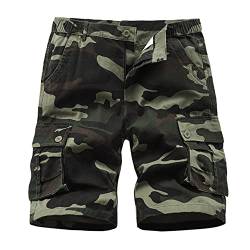 iCKER Herren Cargo Shorts Camouflage Freizeit männer Kurze Hose Lose Fit Baumwolle Bermuda Camo Shorts Sommer, Grün， Gr. 32 von iCKER