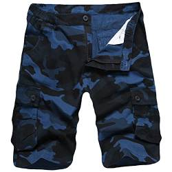 iCKER Herren Cargo Shorts Camouflage Freizeit männer Kurze Hose Lose Fit Baumwolle Bermuda Camo Shorts Sommer,Camo Blau,30 von iCKER