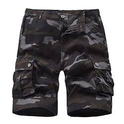 iCKER Herren Cargo Shorts Camouflage Freizeit männer Kurze Hose Lose Fit Baumwolle Bermuda Camo Shorts Sommer,Camo Schwarz,Gr.32 von iCKER