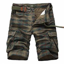 iCKER Herren Cargo Shorts Camouflage Freizeit männer Kurze Hose Lose Fit Baumwolle Bermuda Camo Shorts Sommer,Grün-2,Gr.36 von iCKER