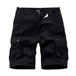 iCKER Herren Cargo Shorts Camouflage Freizeit männer Kurze Hose Lose Fit Baumwolle Bermuda Camo Shorts Sommer,Schwarz,Gr.30 von iCKER