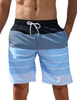 iCKER Herren Shorts Badehose Badeshorts Strand Shorts Beach Shorts Board Shorts Schnelltrocknend für Sommer,Blau-S4,M von iCKER