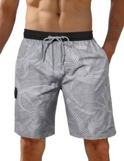 iCKER Herren Shorts Badehose Badeshorts Strand Shorts Beach Shorts Board Shorts Schnelltrocknend für Sommer,Grau-S036,L von iCKER