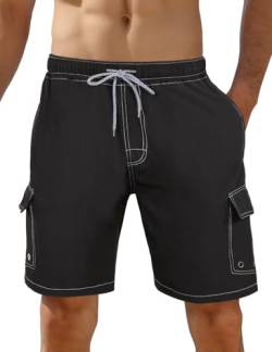 iCKER Herren Shorts Badehose Badeshorts Strand Shorts Beach Shorts Board Shorts Schnelltrocknend für Sommer,Schwarz-RR1,4XL von iCKER