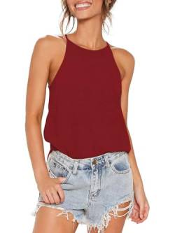 iChunhua Damen Neckholder Weste Tops Baumwolle Sommer Ärmellos Einfarbig T-Shirt Cami Tops S-XL Gr. X-Large, weinrot von iChunhua