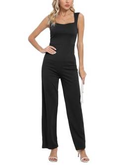 iChunhua Damen Sommer-Jumpsuit, quadratischer Ausschnitt, ärmellos, Reißverschluss, weites Bein, volle Länge, lässig, Streetwear, Schwarz , 36 von iChunhua