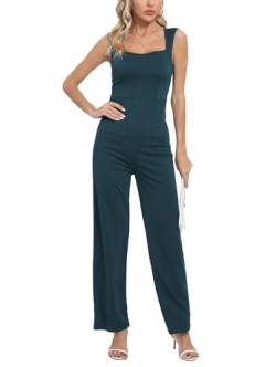 iChunhua Damen Sommer-Jumpsuit, quadratischer Ausschnitt, ärmellos, Reißverschluss, weites Bein, volle Länge, lässig, Streetwear, grün, 38 von iChunhua