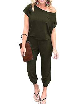 iChunhua Damen Sommer Off One Shoulder Jumpsuit mit Taschen, Army Grün, 42 von iChunhua