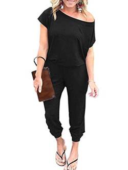 iChunhua Damen Sommer Off One Shoulder Jumpsuit mit Taschen, Schwarz , 38 von iChunhua