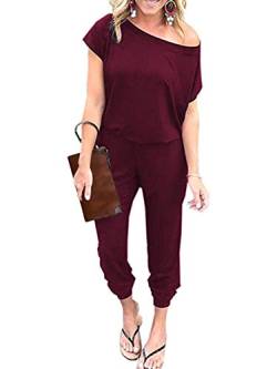 iChunhua Damen Sommer Off One Shoulder Jumpsuit mit Taschen, burgunderfarben, 38 von iChunhua