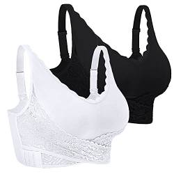 iClosam Damen Sport BH Spitzen Bra für Ohne Bügel Klassische BH für Frauen Bustier Spitzen Bra Bralette Lace Mit Polstern Bra Dünn Front Closure Push Up Gepolsterter BH Bequem L-3XL von iClosam