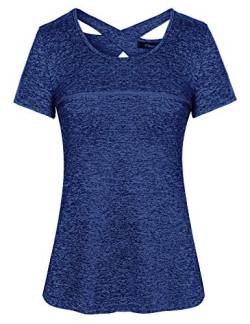 iClosam Damen Sport T-Shirt Running Fitness Laufshirt Kleidung Yoga Top Funktionsshirt Sportshirt Kurzarm Atmungsaktiv (B-Dunkelblau, S) von iClosam