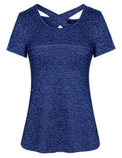 iClosam Damen Sport T-Shirt Running Fitness Laufshirt Kleidung Yoga Top Funktionsshirt Sportshirt Kurzarm Atmungsaktiv (B-Dunkelblau, XXL) von iClosam