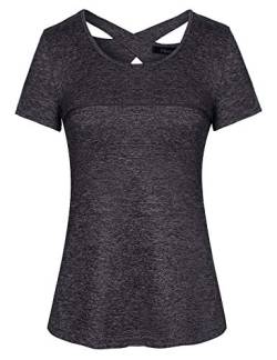 iClosam Damen Sport T-Shirt Running Fitness Laufshirt Kleidung Yoga Top Funktionsshirt Sportshirt Kurzarm Atmungsaktiv (B-Dunkelgrau, XXL) von iClosam