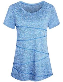 iClosam Damen Sport T-Shirt Running Fitness Laufshirt Kleidung Yoga Top Funktionsshirt Sportshirt Kurzarm Atmungsaktiv (Blau, S) von iClosam