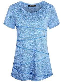 iClosam Damen Sport T-Shirt Running Fitness Laufshirt Kleidung Yoga Top Funktionsshirt Sportshirt Kurzarm Atmungsaktiv (Blau, XL) von iClosam