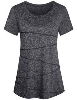iClosam Damen Sport T-Shirt Running Fitness Laufshirt Kleidung Yoga Top Funktionsshirt Sportshirt Kurzarm Atmungsaktiv (Dunkelgrau, 3XL) von iClosam