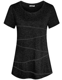 iClosam Damen Sport T-Shirt Running Fitness Laufshirt Kleidung Yoga Top Funktionsshirt Sportshirt Kurzarm Atmungsaktiv (Schwarz, S) von iClosam