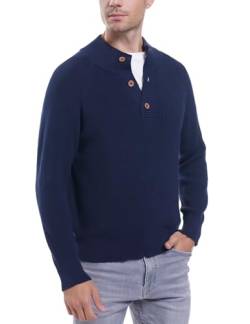 iClosam Herren Pullover Freizeit Strickpullover Stehkragen Männer Sweater Grobstrick Slim fit Pullover mit Knöpfen，Blau,XL von iClosam