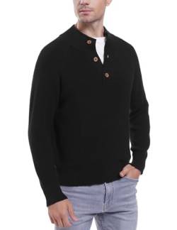 iClosam Herren Pullover Freizeit Strickpullover Stehkragen Männer Sweater Grobstrick Slim fit Pullover mit Knöpfen，Schwarz,XXL von iClosam