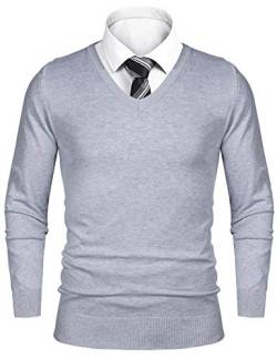 iClosam Herren Pullover V-Ausschnitt Kaschmir Baumwolle Langarm Strickpullover Sweater, grau, X-Large von iClosam