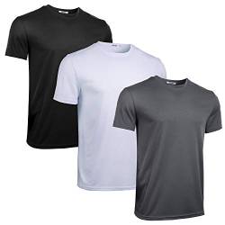 iClosam Herren Sportshirt 3 Pack Atmungsaktiv Kurzarmshirt für Männer, Schwarz+weiß+grau, S von iClosam