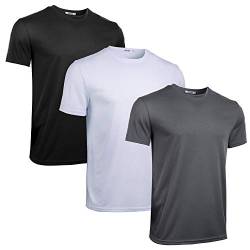 iClosam Herren Sportshirt 3 Pack Atmungsaktiv Kurzarmshirt für Männer, Schwarz+weiß+grau, XXL von iClosam