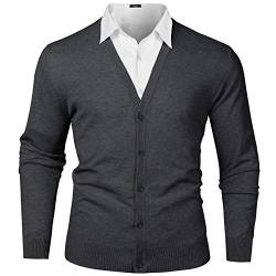 iClosam Herren Strickjacke Cardigan Mit V-Ausschnitt Aus Baumwolle, Dunkelgrau, S von iClosam