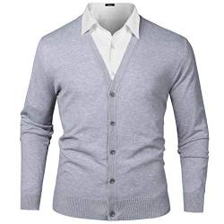 iClosam Herren Strickjacke Cardigan Mit V-Ausschnitt Aus Baumwolle, Grau, L von iClosam