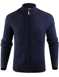 iClosam Herren Strickjacke Grobstrick Mit Reissverschluss und Stehkragen, blau, XXL von iClosam