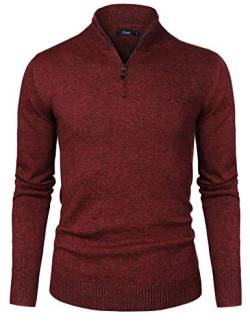 iClosam Herren Strickpullover Slim Fit Strick Pullover Mit Stehkragen Und Reißverschluss (Rot, S) von iClosam