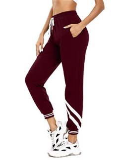 iClosam Jogginghose Damen Lang Baumwolle Sporthose Freizeithose Trainingshose High Waist Sweatpants Lounge Hose für Frauen Outdoorhose mit Streifen für Jogging Sport Yoga Gym von iClosam