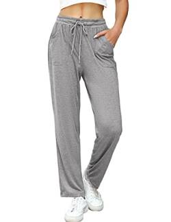 iClosam Jogginghose Damen Lang Freizeithose Sporthose Frauen Yoga Hosen Trainingshose Fitnesshose Sweathose Loose Fit Baumwolle mit Taschen und Verstellbarem Kordelzug von iClosam