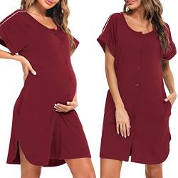 iClosam Nachthemd Damen Kurzarm Nachtwäsche Baumwolle mit Knöpfen Nachtkleid Kurz mit V-Ausschnitt Loungewear für Frauen Sleepwear Bequeme Sleepshirt Knopfleiste S-XXL von iClosam