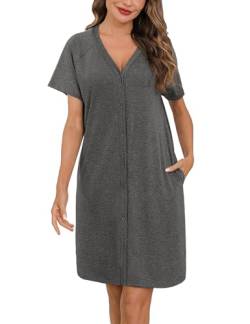 iClosam Nachthemd Damen Kurzarm Nachtwäsche Baumwolle mit Knöpfen Nachtkleid Kurz mit V-Ausschnitt Loungewear für Frauen Sleepwear Bequeme Sleepshirt Knopfleiste S-XXL von iClosam